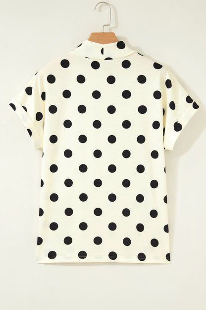 Polka Dot Mock Neck Dolman Sleeve Top