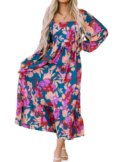 Floral Ruffle Empire Waist Midi Dress