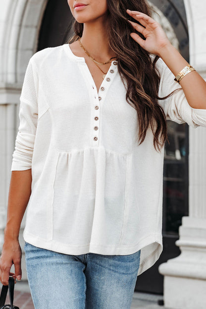 Waffle Long Sleeve Henley Top