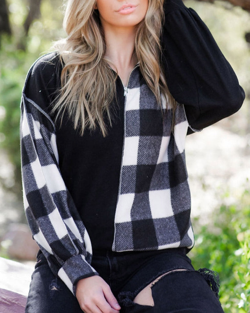 Checker Patchwork Collared Top