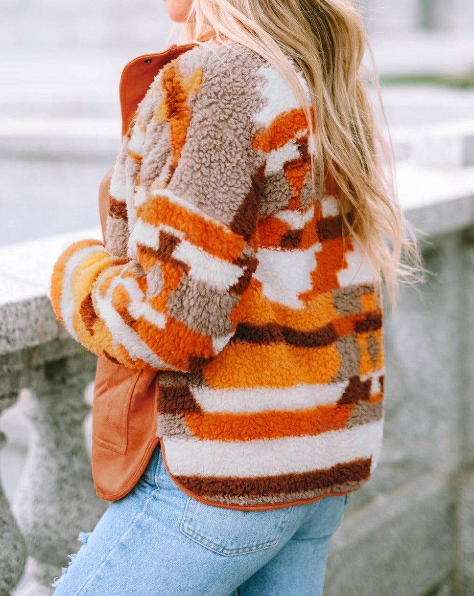 Aztec Colorblock Fleece Buttoned Jacket