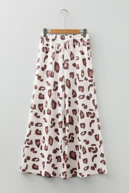 Leopard Drawstring High Waist Pocketed Pants