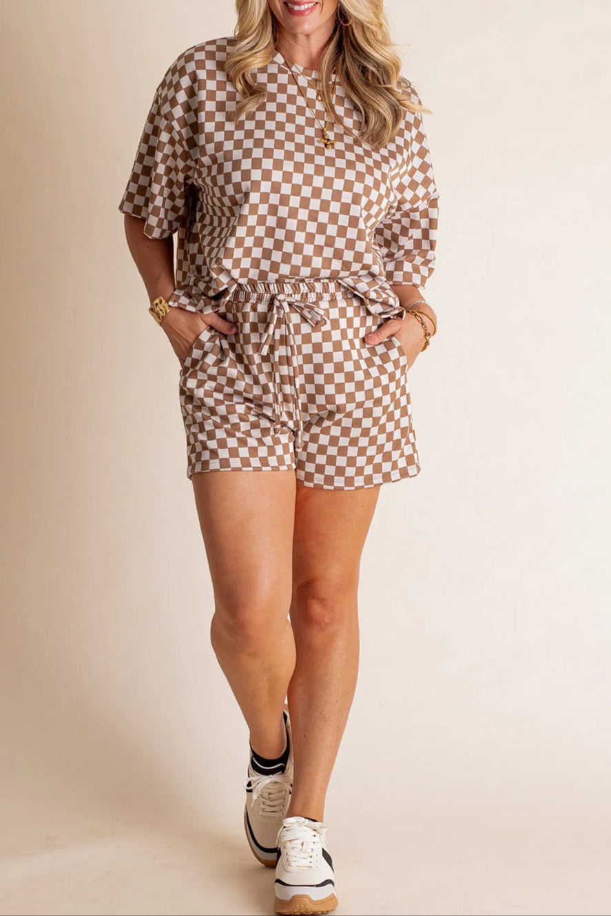 Plus Size Checker Tee And Shorts Set