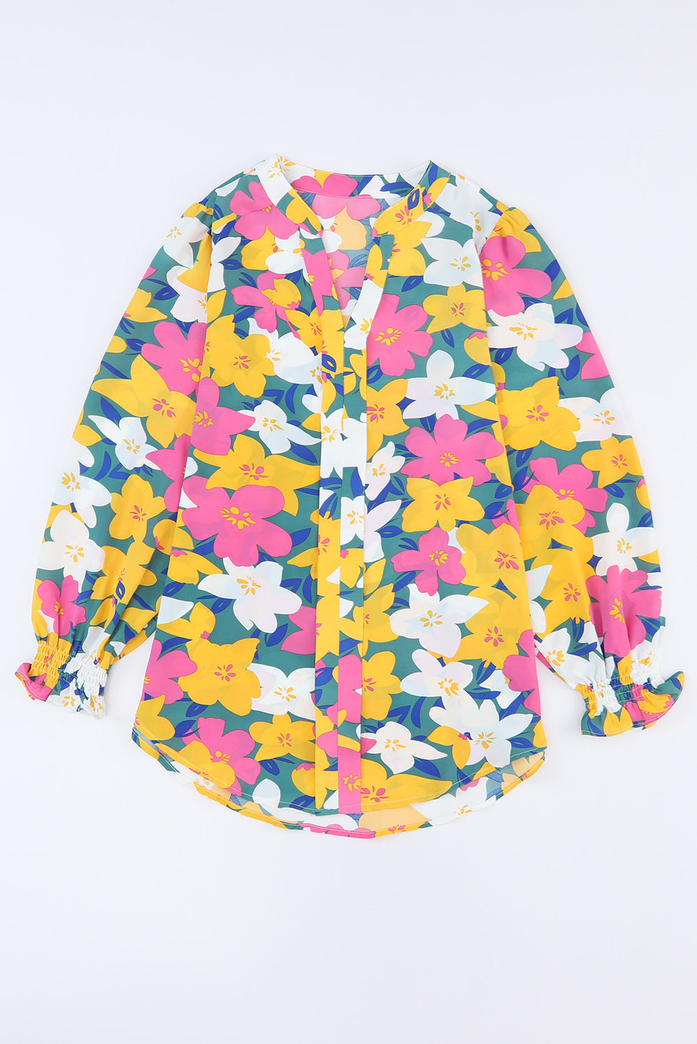 Floral V-Neck Lantern Sleeve Blouse