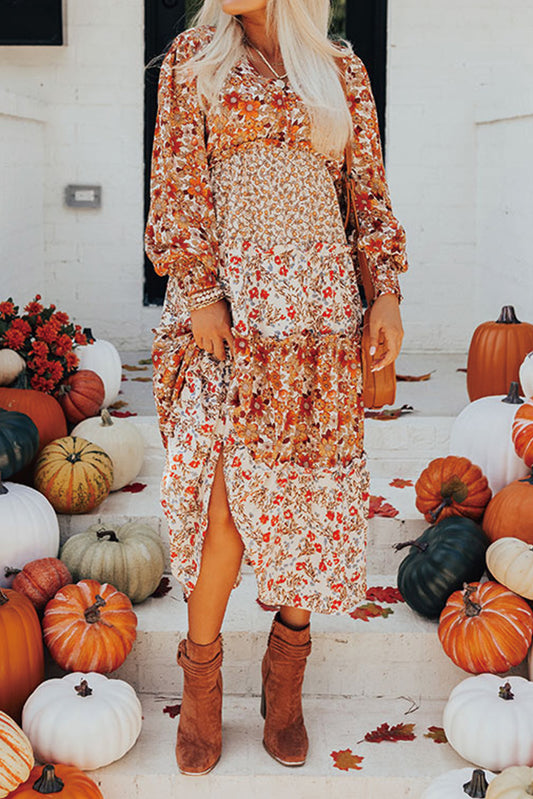 Floral Ruffle Long Sleeve Midi Dress