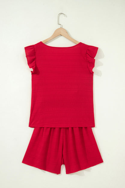 Solid Textured Square Neck Top & Shorts Set