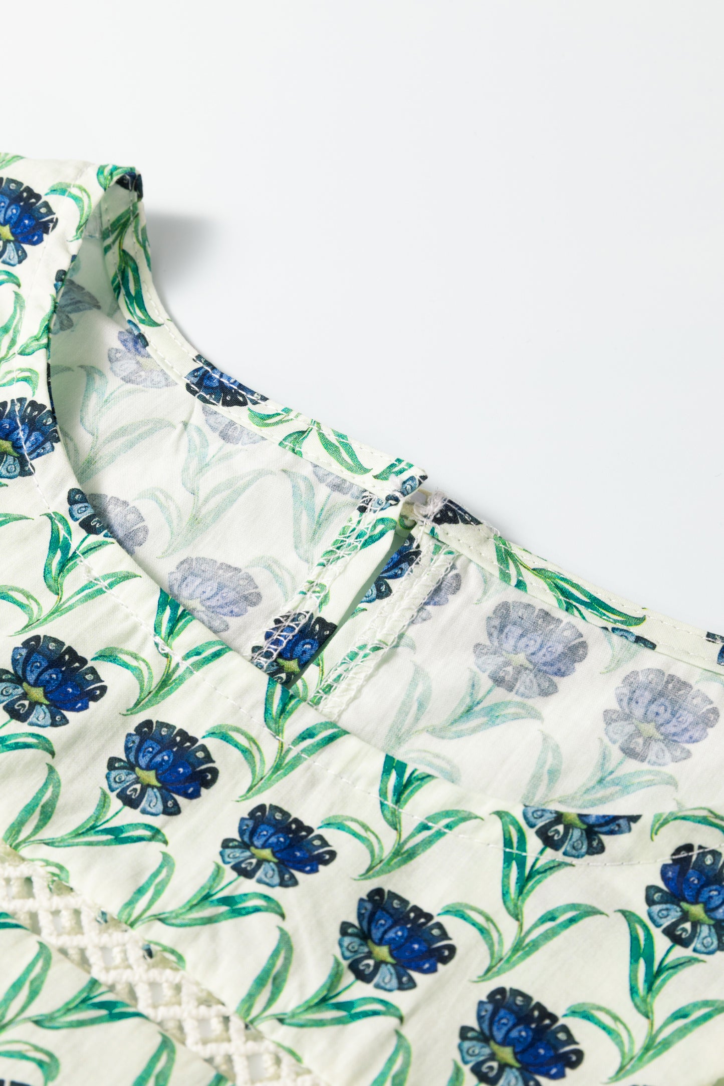 Floral Lace Trim Ruffle Long Sleeve Blouse