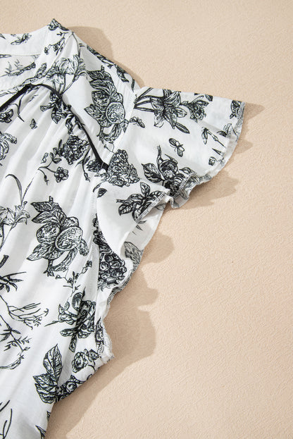 Plus Size Floral Ruffle Sleeve Midi Dress