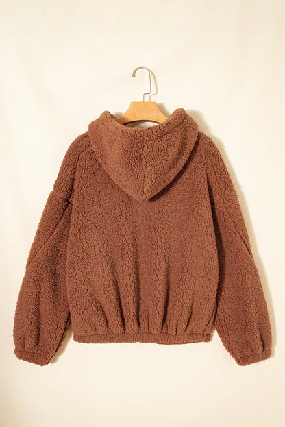 Solid Sherpa Fleece Zip Up Hooded Jacket