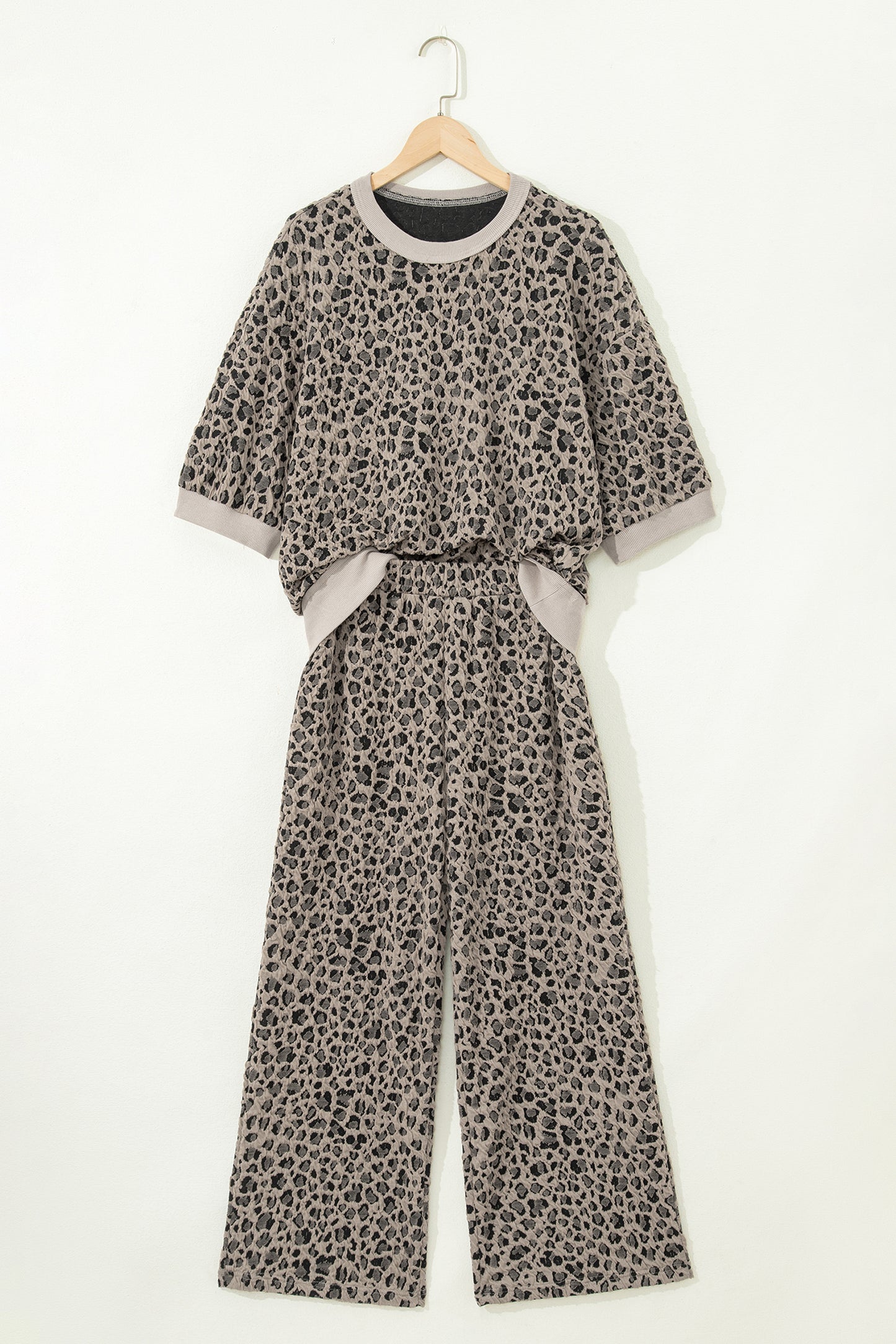 Leopard Textured Short Sleeve Jumper and Pants Set