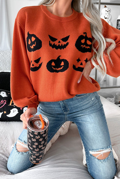 Halloween Pumpkin Drop Shoulder Sweater