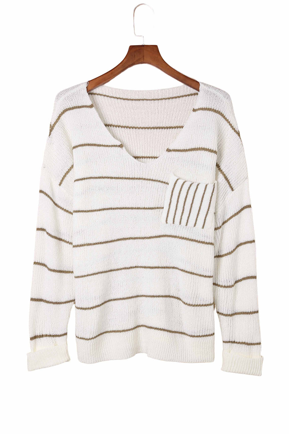 Stripe Chest Pocket V-Neck Sweater