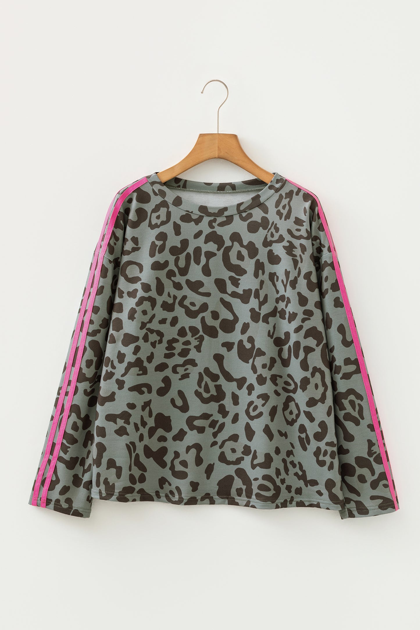 Leopard Varsity Stripe Trim Long Sleeve Top