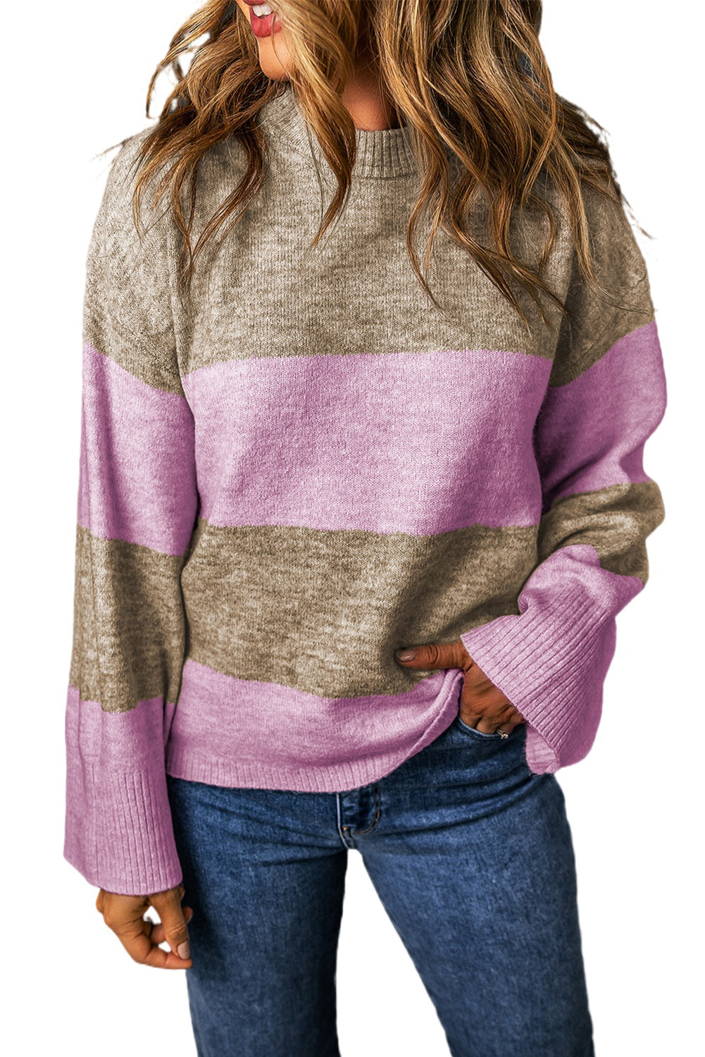 Colorblock Stripe Wide Sleeve Sweater