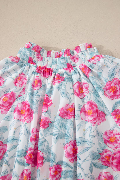 Floral Tie V-Neck Puff Sleeve Midi Dress