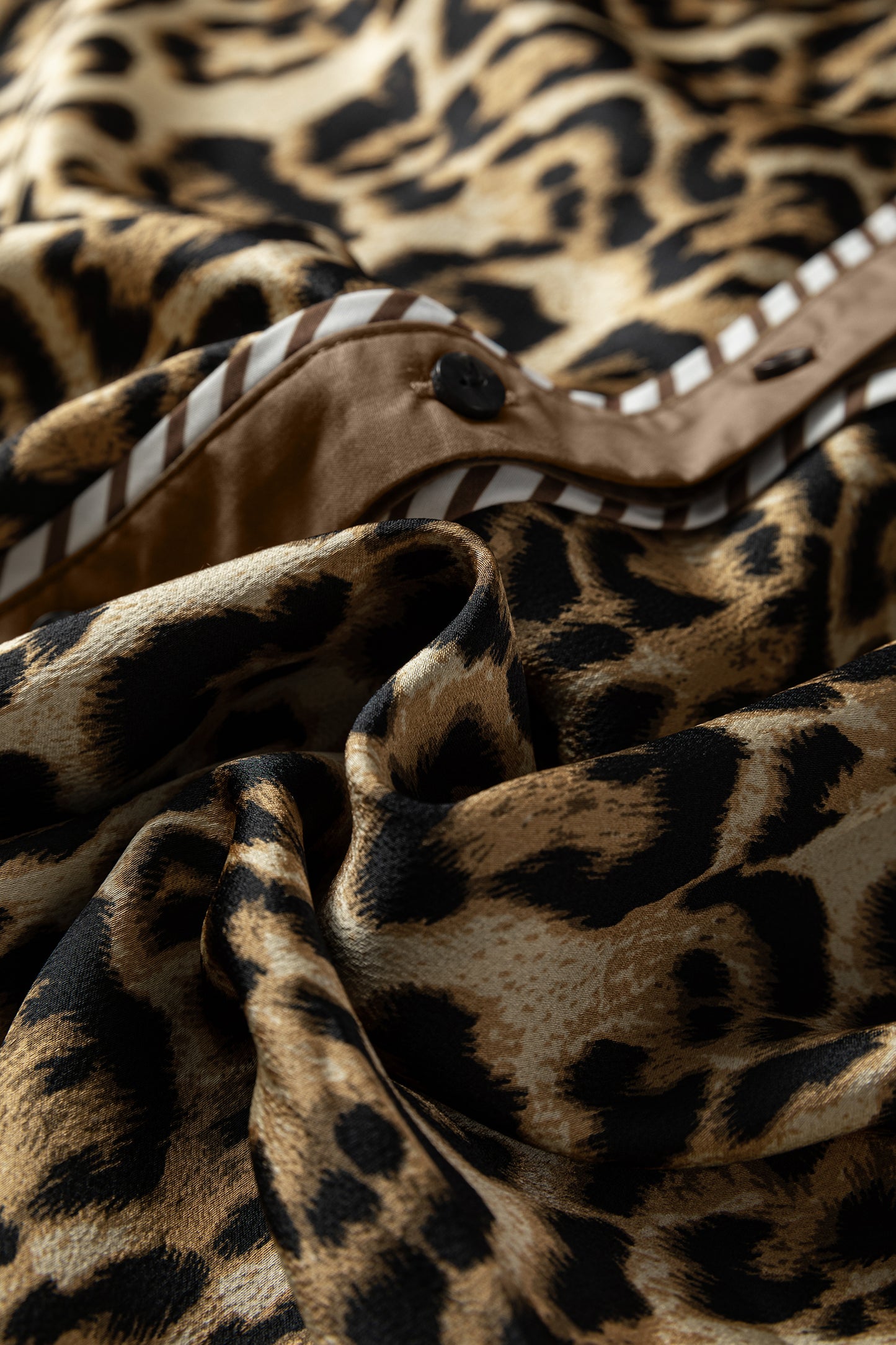 Leopard Collared 3/4 Sleeve Shirt and Pants Set