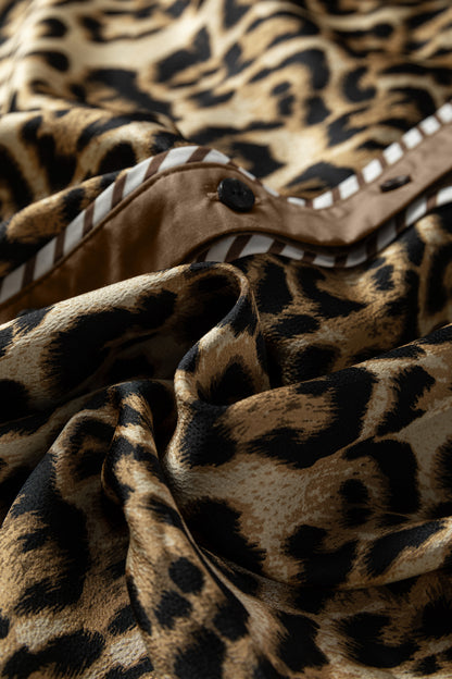 Leopard Collared 3/4 Sleeve Shirt and Pants Set