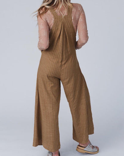 Stripe Pleated Jumpsuit w/Pockets