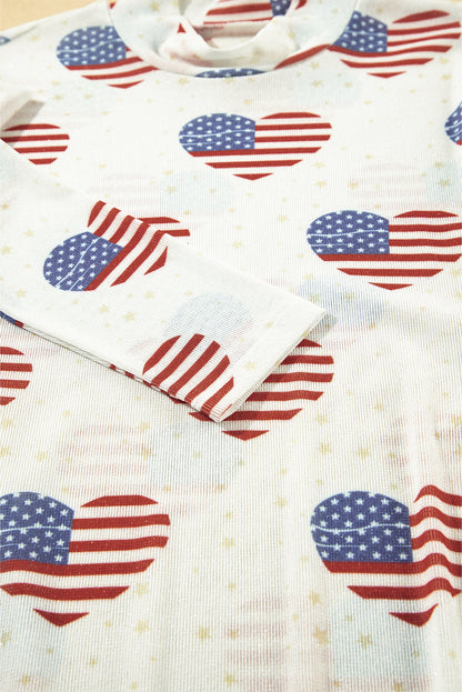 Americana Heart Mesh Long Sleeve Bodysuit