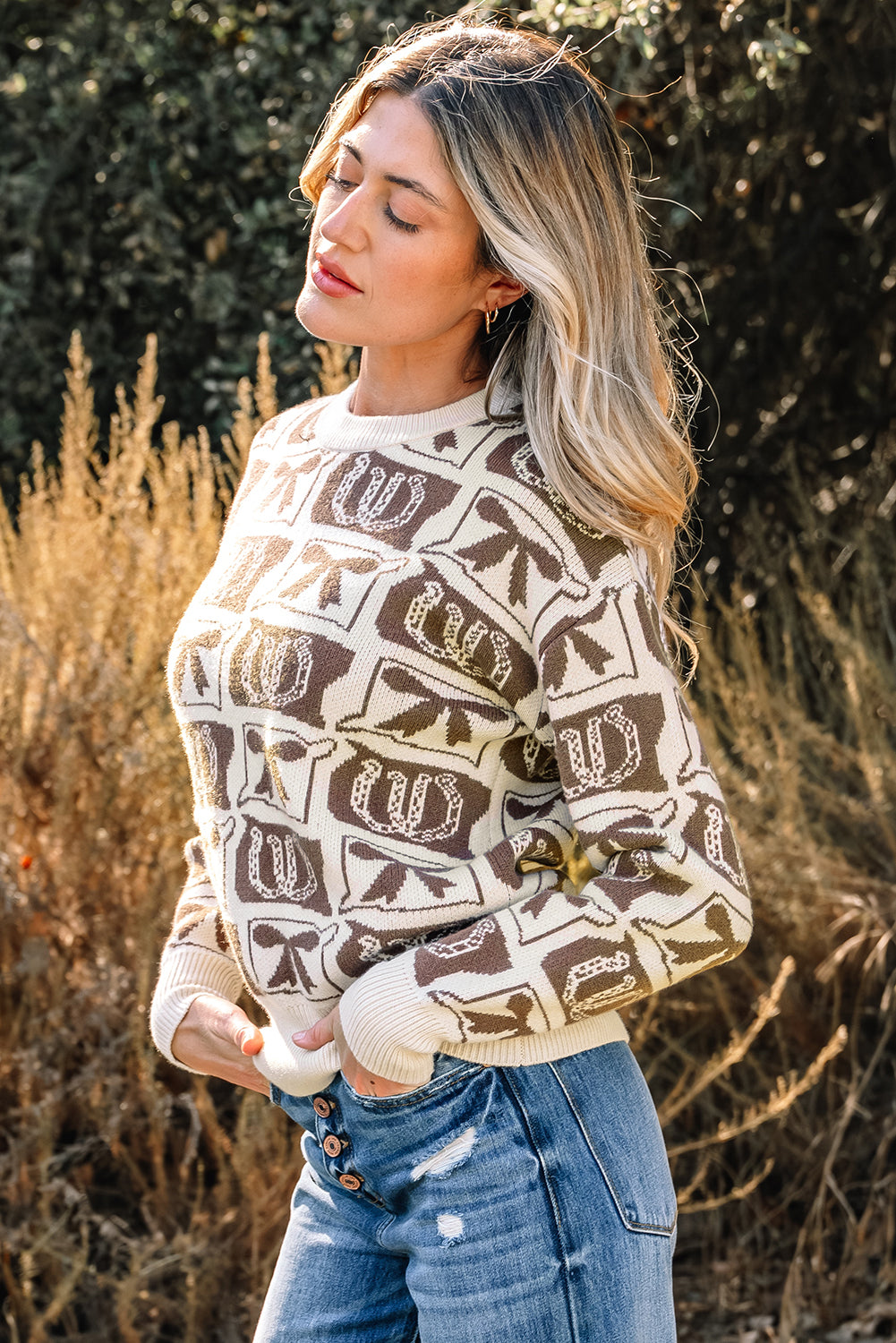 Western Bows & Horseshoes Long Sleeve Sweater
