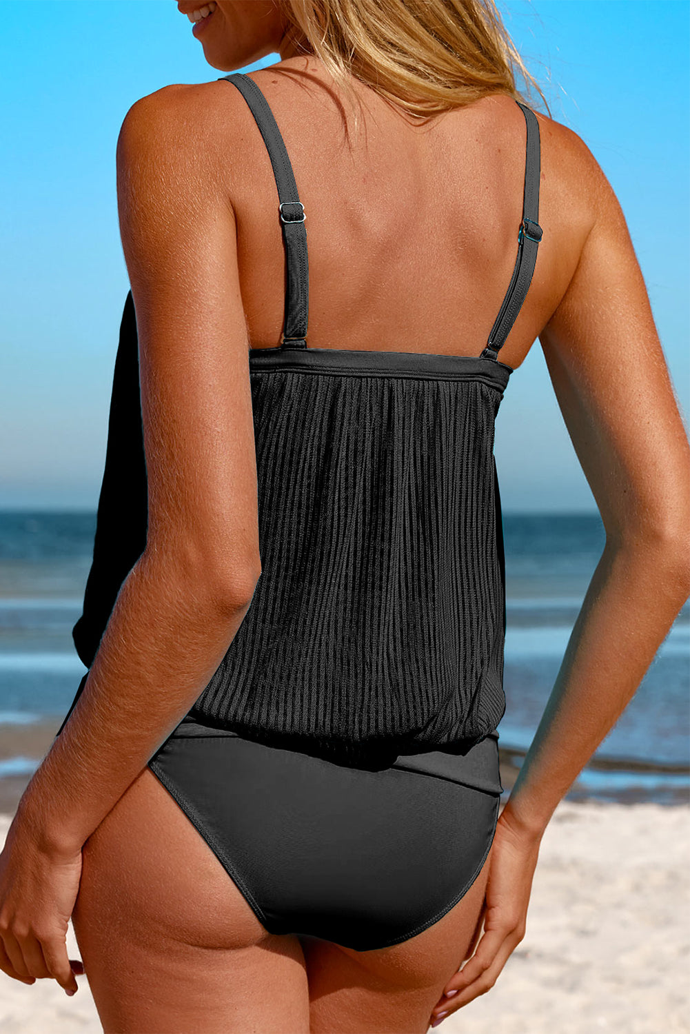 Stripe Mesh Tankini Swimsuit