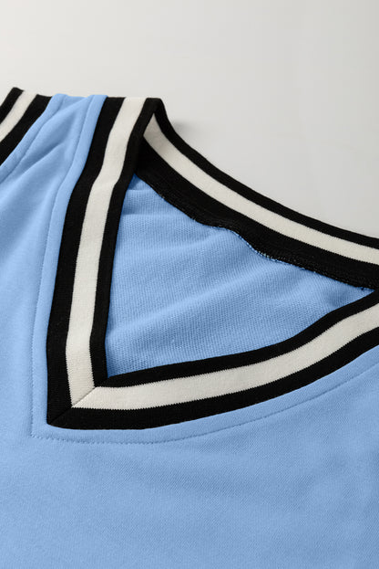 Solid Contrast Trim V-Neck Sleeveless Mini Dress