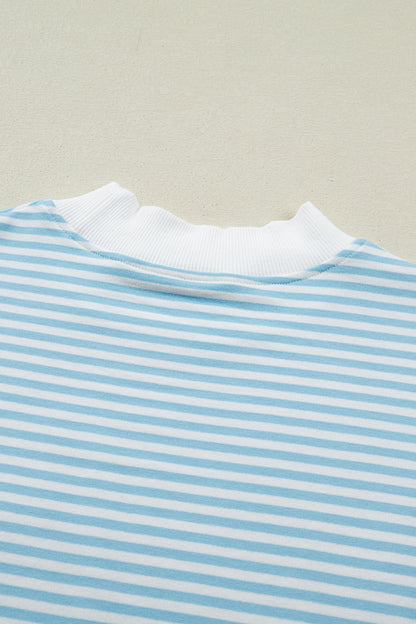 Stripe Contrast Mock Neck Tee & Shorts Set