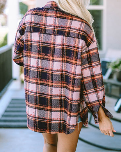 Plaid Flap Pocket Oversized Shacket