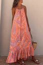 Abstract Halterneck Ruffle Maxi Dress