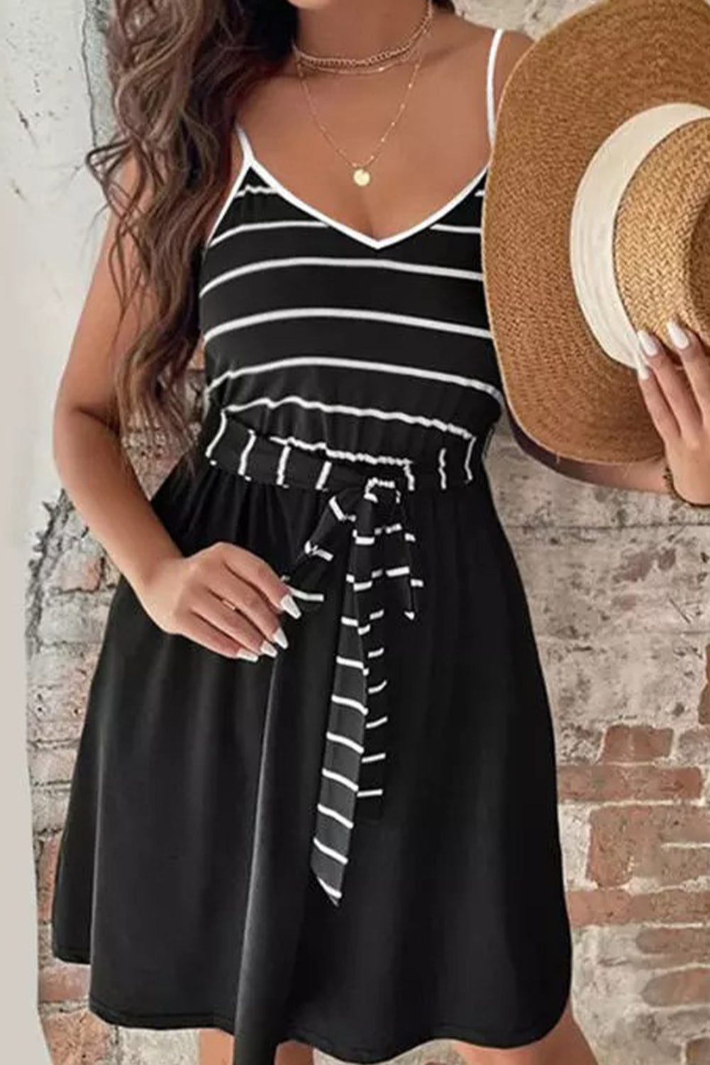 Stripe Colorblock Sleeveless Belted Dress