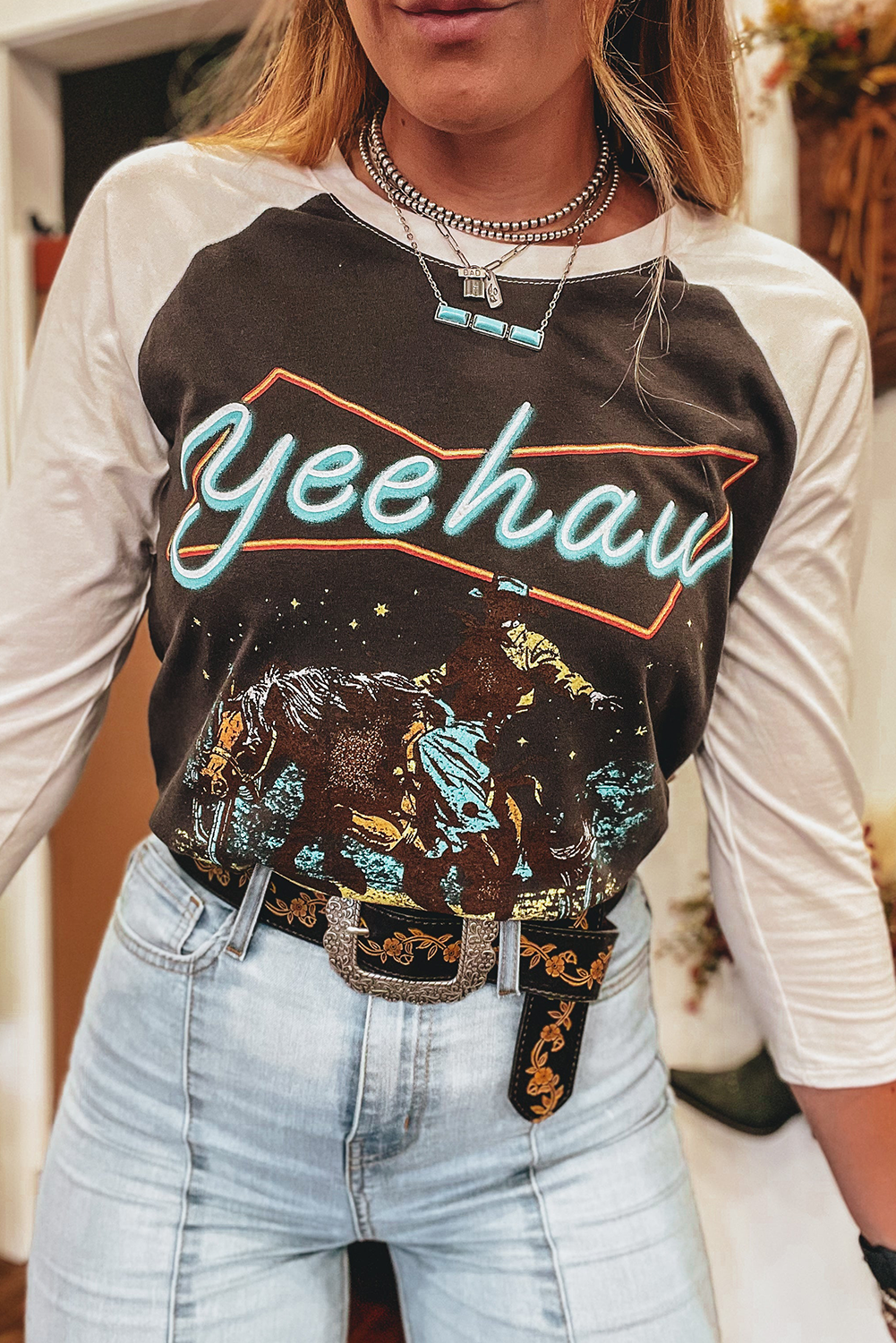 Western Yeehaw Raglan Sleeve Top