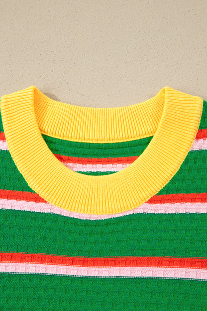 Stripe Colorblock Trim 3/4 Sleeve Sweater Top
