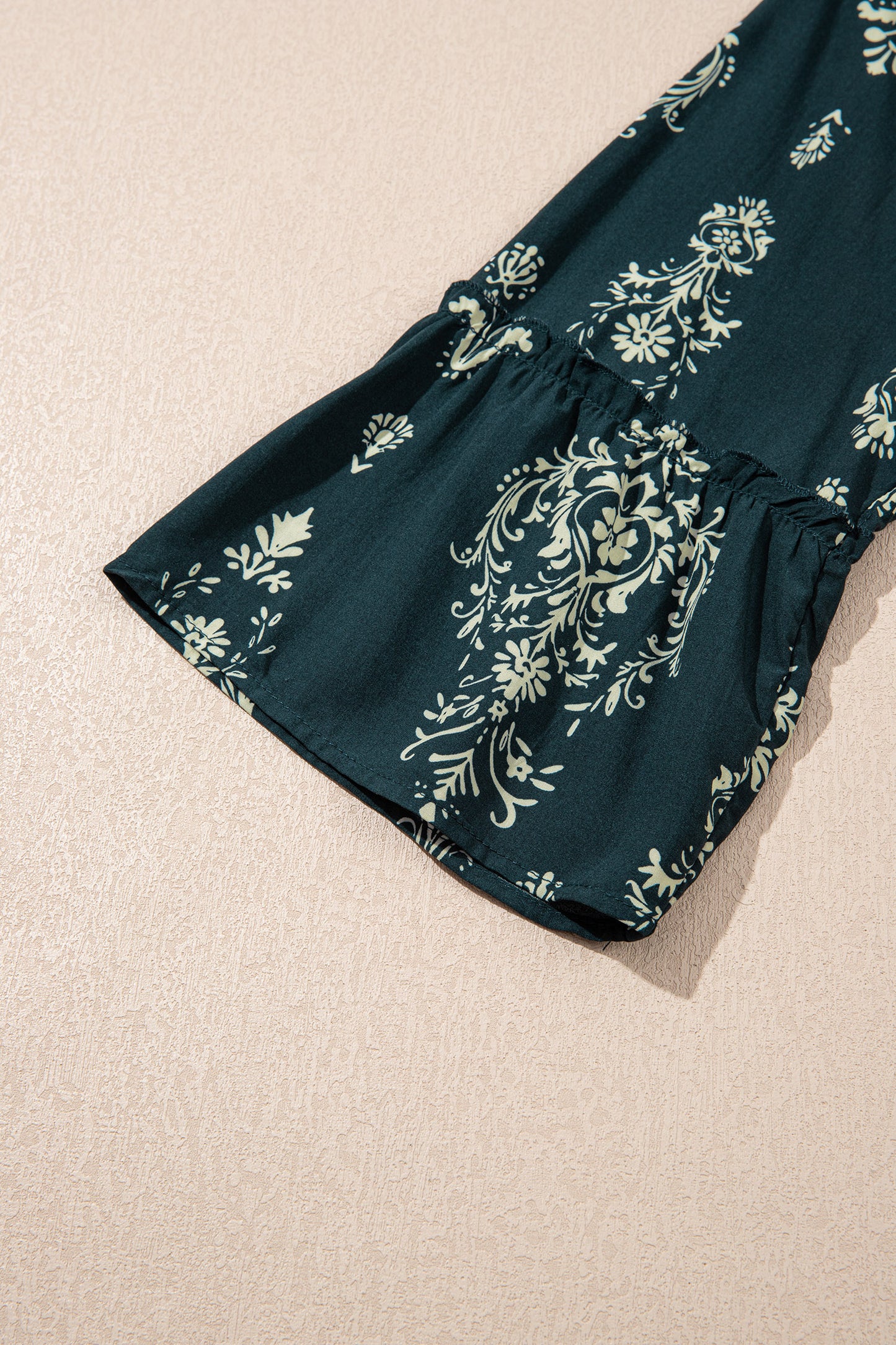 Boho Floral Lettuce Trim 3/4 Sleeve Mini Dress