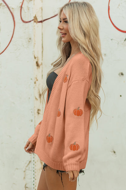 Christmas Tree Pumpkin Open Front Drop Shoulder Cardigan