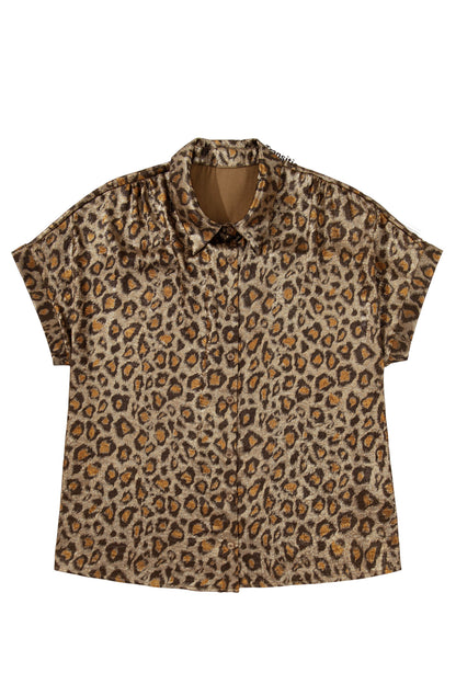 Plus Size Leopard Dolman Sleeve Buttoned Shirt