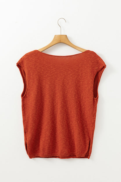 Solid V-Neck Short Sleeve Sweater