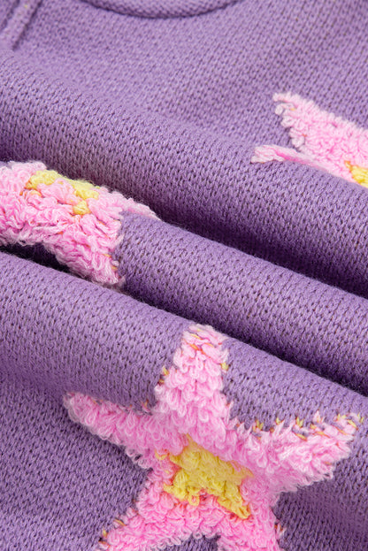 Star Textured V-Neck Drop Shoulder Oversized Sweater