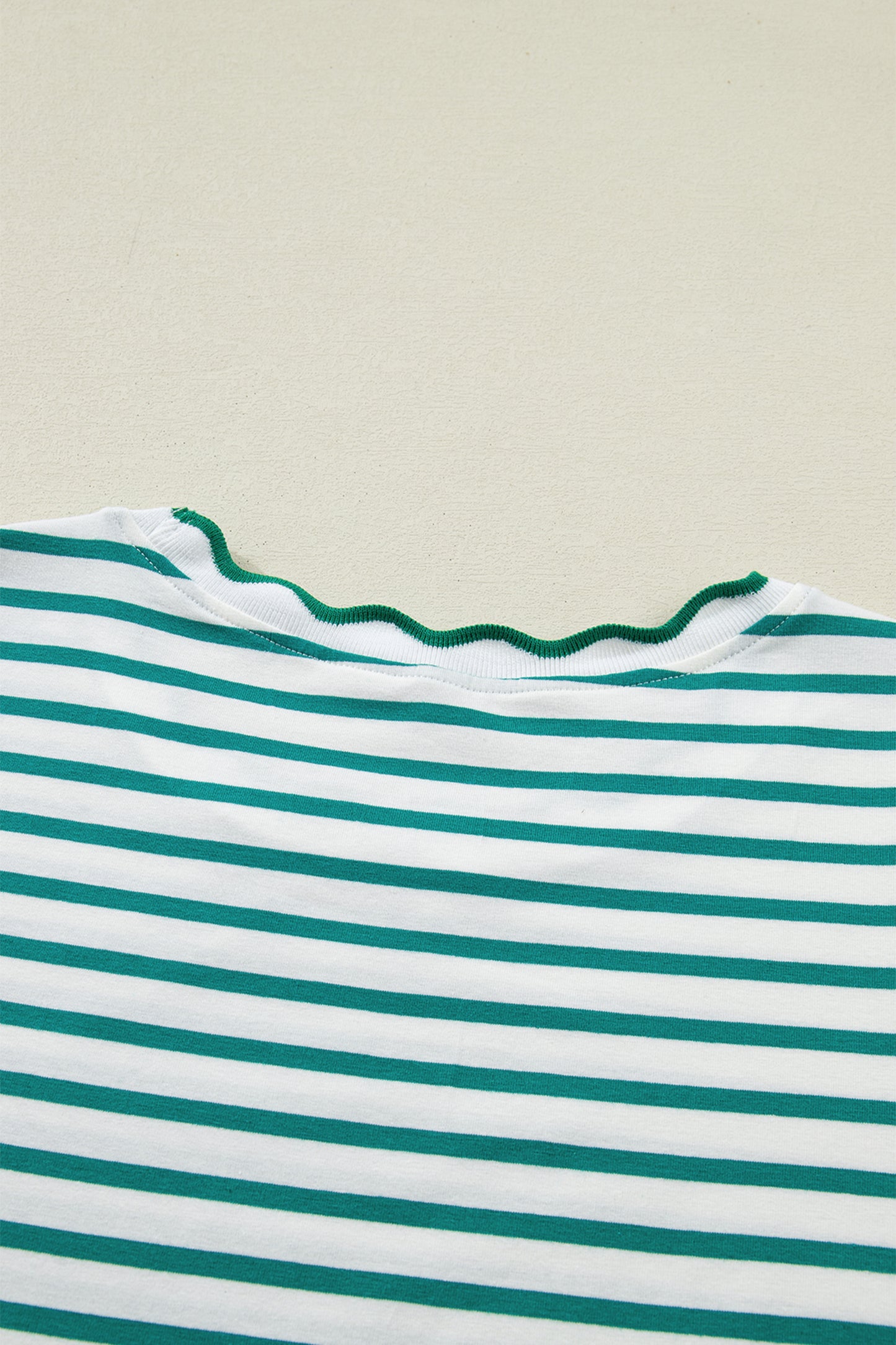 Stripe Scallop Trim Round Neck T-Shirt