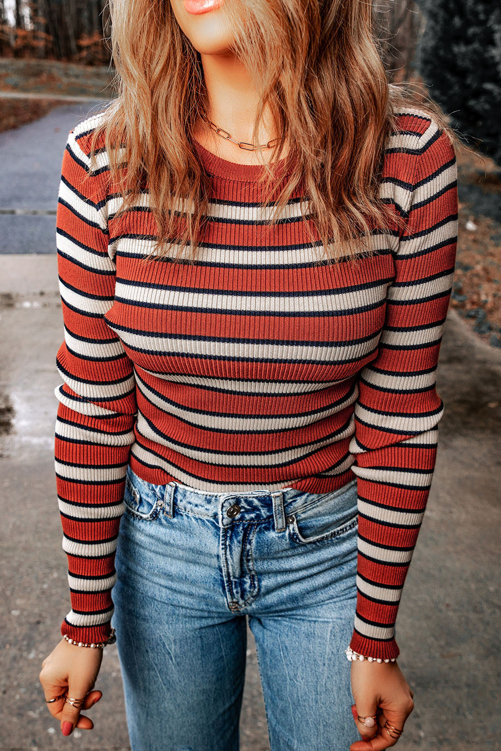 Striped Ribbed Long Sleeve Top