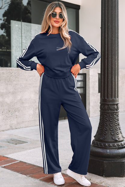 Varsity Stripe Crewneck Pullover and Sweatpants Set