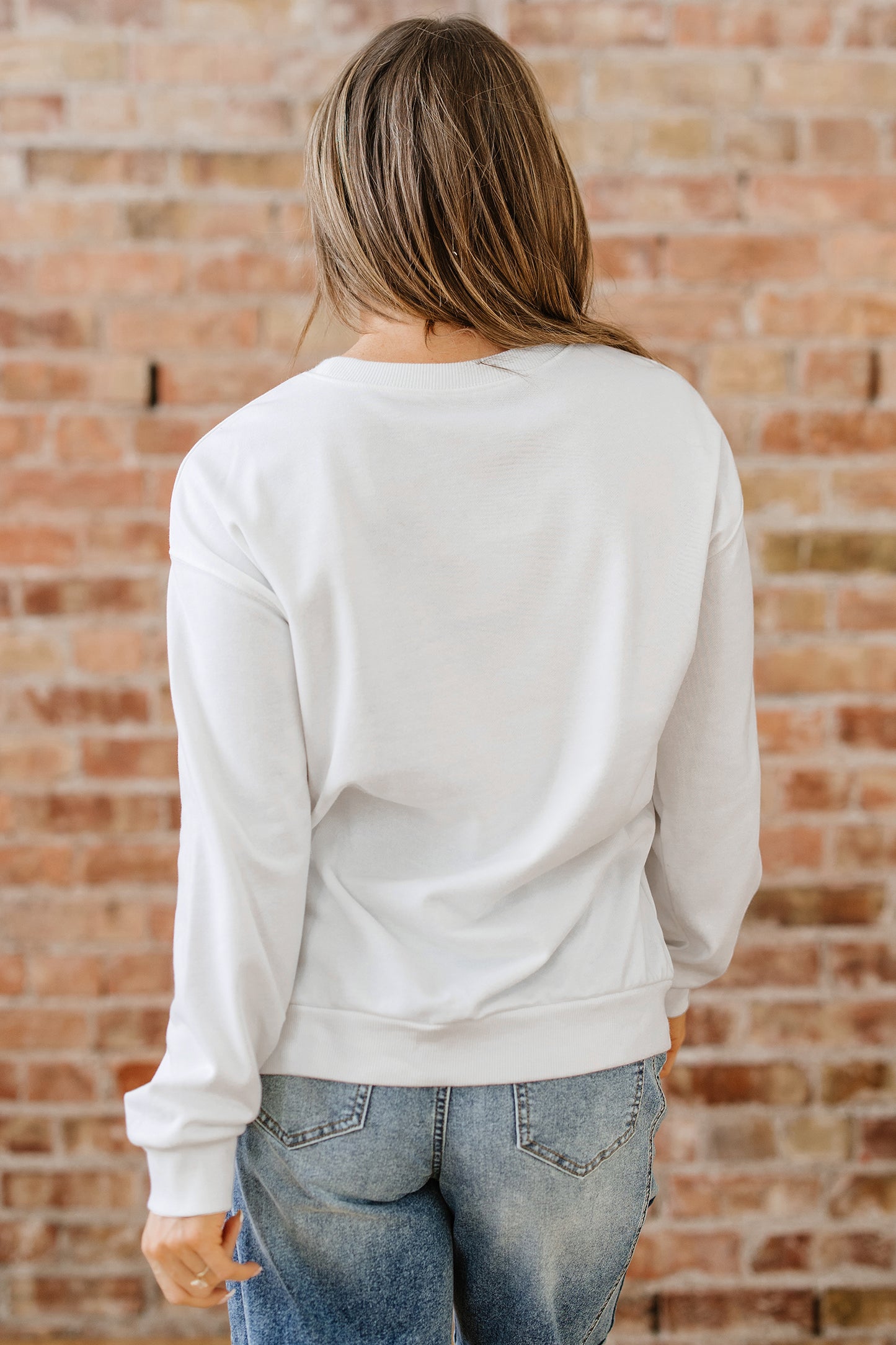 Christmas Tree Pearl Plaid Patch Drop Shoulder Sweatshirt