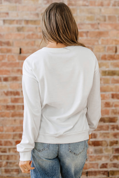 Christmas Tree Pearl Plaid Patch Drop Shoulder Sweatshirt