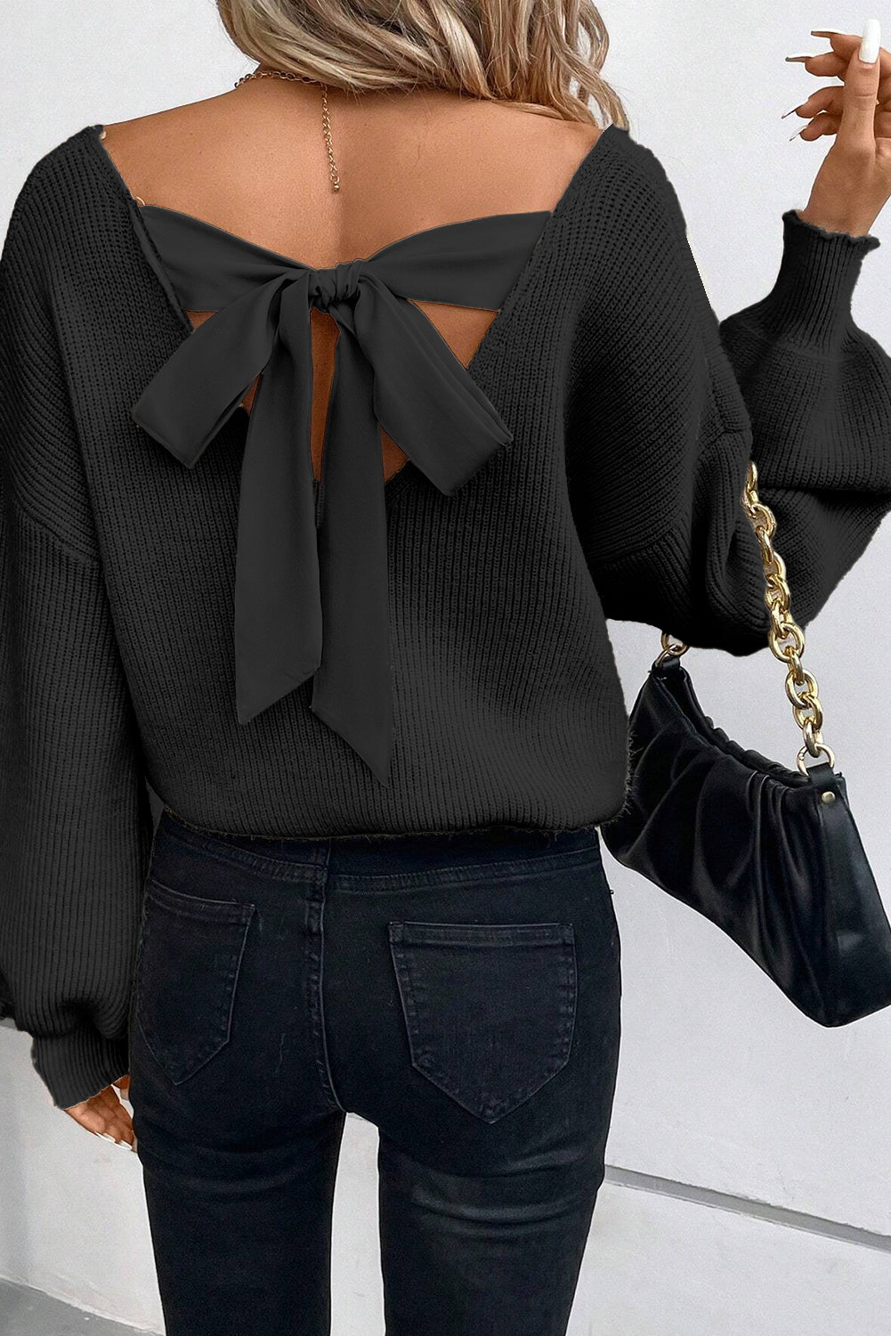 Bow Back Lantern Sleeve Sweater