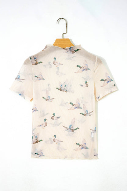 Sheer Mallard Mesh Short Sleeve Top