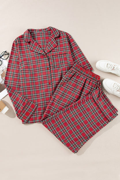 Plaid Shirt and Pants Lounge Set Plus Size