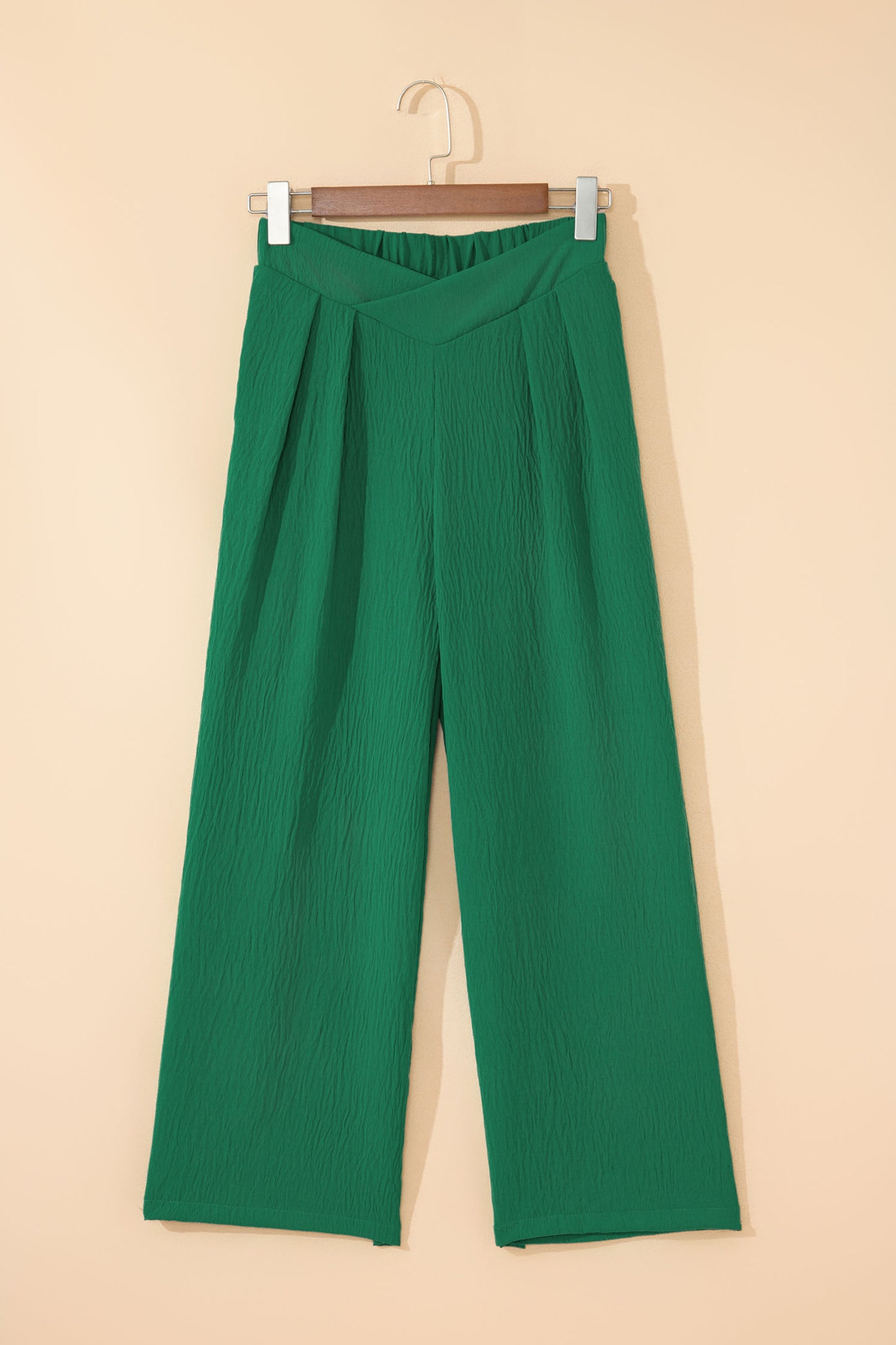 Solid Textured Crossed Waist Wide Leg Pants