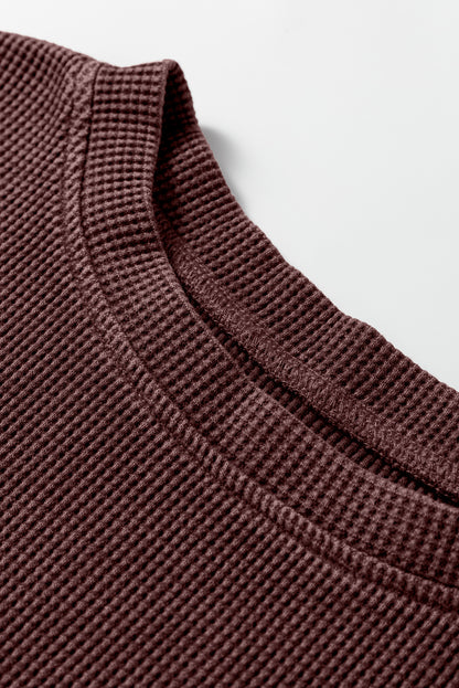 Waffle Knit Patchwork Long Sleeve Top