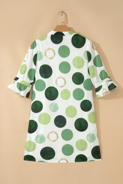 Polka Dot Flounced 3/4 Sleeve Mini Dress