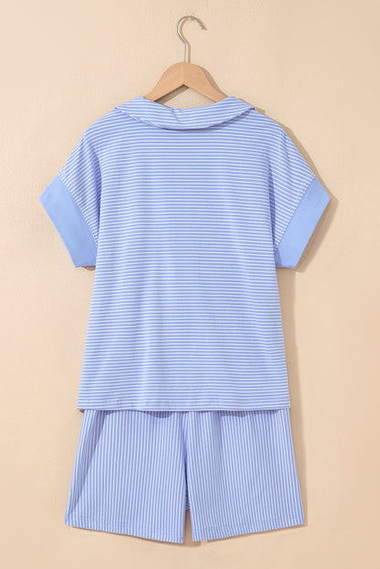 Stripe Polo Shirt and Drawstring Shorts Set