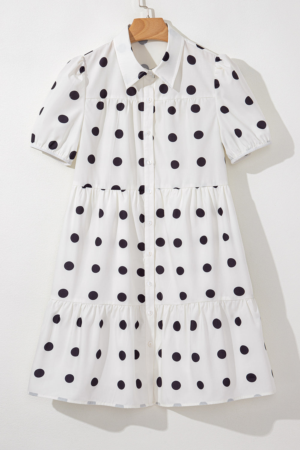 Polka Dot Buttoned Short Sleeve Dress